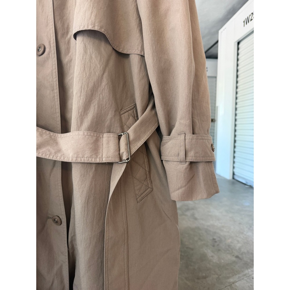 London Fog Womens 12 Reg Taupe Trench Coat Belted Detachable Hood Vintage - Picture 5 of 13
